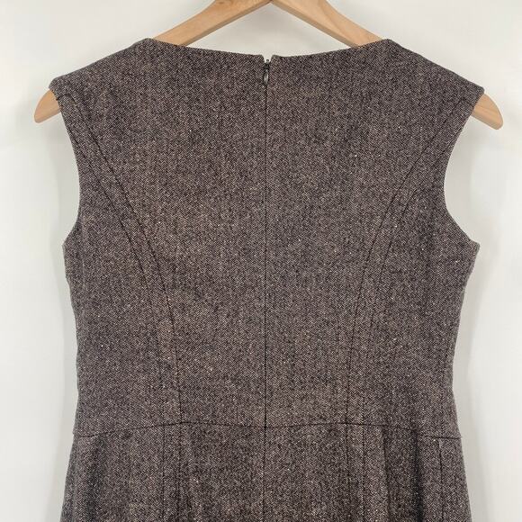 Ann Taylor Shift Dress Front Button Pleats Virgin Wool Brown Petite Womens 4P - Picture 8 of 10